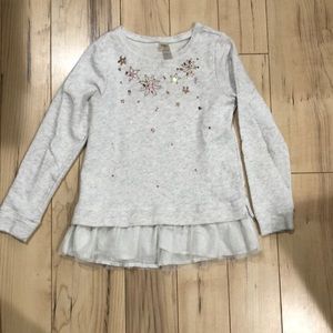 Lit gray sweatshirt with glitter fringe & sequins